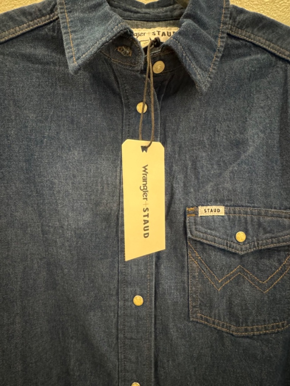 STAUD X Wrangler Oversized Western Denim Jean Snap Front Shirtdress Size XS - Picture 6 of 7
